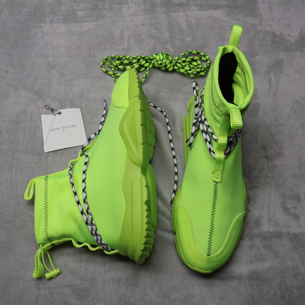 John Geiger 002 Shoes Men 12 Volt Green Neoprene High Top Streetwear Sneaker Lux